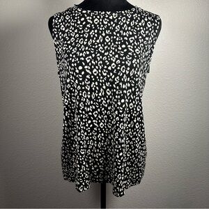 Nine West Soft Spun Sleeveless Animal Print Top‎ Black Cream Size Large